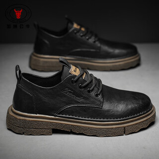 California bull men's shoes autumn and winter men's british casual leather shoes derby business formal thick-soled martin boots men's black brown 42