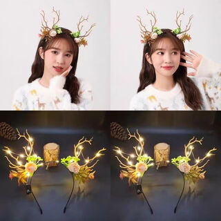 Snqp fairy antler headband elk headband branch antler hairpin headband hair accessory luminous forest deer hairpin female deer antler warming lamp single pack