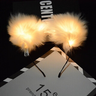 Ziggy rabbit, fox cat ears headband, luminous feather rabbit ears with bells, flashing christmas plush headwear bar, fox cat ears warming lamp