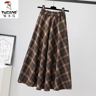 Woodpecker woolen plaid skirt women's autumn and winter new loose retro british style mid-length high hip a-line skirt picture color xl recommended 130-155 jin jin equals 0.5 kg
