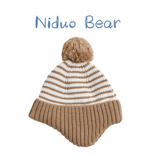 Nido bear baby hat wool ear protection children's wool hat windproof warm baby hat autumn and winter wm329 linen coffee one size 48-54 recommended age 2-8 years