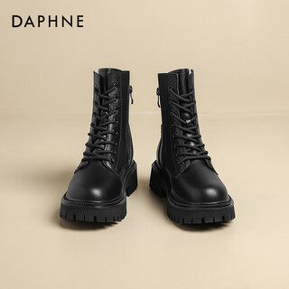 Daphne black martin boots women's 2025 autumn and winter plush leather boots thick soled british style heightening boots short boots