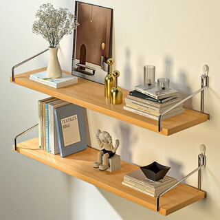 Mu ni punch-free wall shelf bedside wall-mounted partition living room wall decoration router shelf one-word shelf wall shelf classic 60*15cm log color