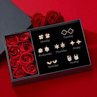 Fat donglai same style one week earrings for women 999 sterling silver earrings set 2024 valentine's day 520 birthday gift for women 925 four-leaf style gift box gift bag