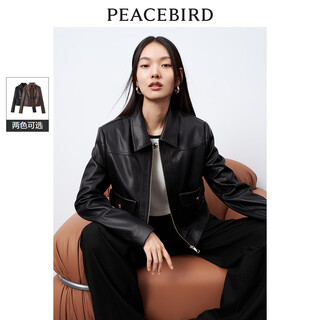 Peacebird peacebird black front shoulder imitation protein pu leather jacket women 2025 premium lapel jacket women black 2 m