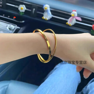 Fpb24k gold double circle bracelet niche retro 5g gold dot bracelet solid simple 999 bracelet gift double circle bracelet 58