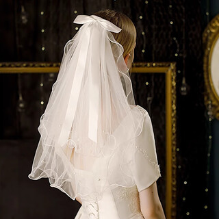 Miao yijia veil proposal and certificate bride wedding veil engagement wedding headwear and certificate photo props confession ceremony pearl double-layer bow veil hairpin style