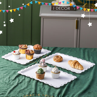 Haofanjie dessert table display stand tea break table cake multi-layer shelf candy snack pastry tray afternoon tea cold meal tray 2 pack white square dessert display tray