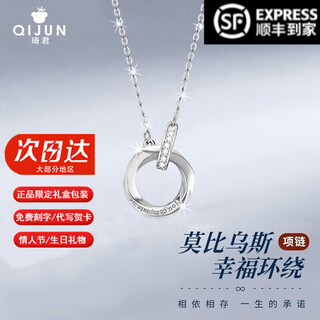 Qijun pt950 platinum möbius ring necklace for women, fashionable moissanite clavicle chain, qixi festival birthday gift for girlfriend, platinum möbius necklace (romantic english version)