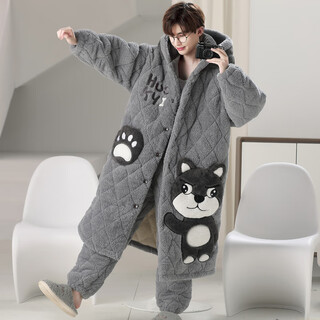 Junjun suidi mei pajamas men's winter coral velvet three-layer quilted thickened velvet nightgown long cartoon youth student suit sym66802 husky quilted nightgown + pants l standard (height 170 within - weight 100-125jin jin equals 0.5 kg)