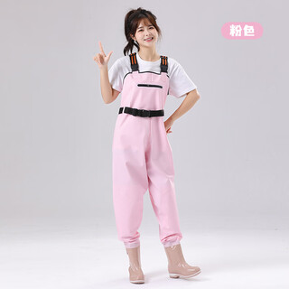 Shxi women's waders, suspenders, one-piece fishing, beach rain boots, half-length waterproof rain pants, children's sea wading clothes, pink - knee pads double layer protection 36