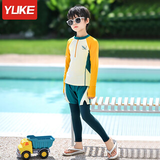 Yuke children's swimsuit new style boys small, medium and large children split long-sleeved trousers sun protection swimsuit large size swimsuit suit yellow 3xl