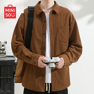 Miniso long-sleeved shirt men's corduroy autumn trend versatile breathable shirt simple style loose casual jacket men's coffee color (blank) xl 180 (weight 140-160jin jin is equal to about 0.5 kg)