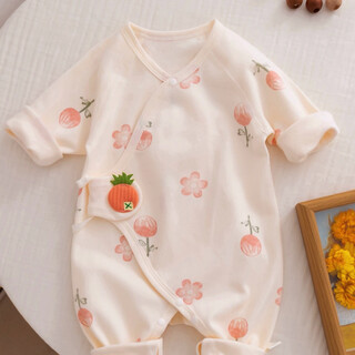Newborn baby clothes pure cotton jumpsuit spring and autumn four seasons newborn baby boneless romper 0-3 months spring clothing huahua world beige 59cm