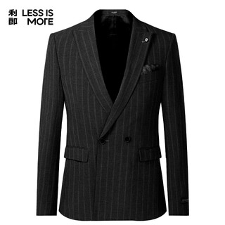 Lilang youth business men's double stretch suit suit men's contrast color striped double-breasted suit two-piece set dark gray 170a
