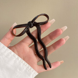 Zuoou bow u-shaped hairpin acetic acid cute ball hair accessories hairpin new chinese style daily commuting hairpin u-shaped hairpin brown coffee