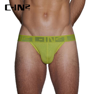 C-in2 thong men's cotton thin and sweat-absorbent butt-exposing u-convex low-waist sexy double thong 1925ty 392 yellow 1 pair m suitable for 2'4-2'5 waist (31-33)