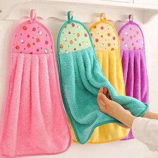 Bei jingjie kitchen hand towel hanging cute towel rag can absorb water for home bathroom thickened handcloth handkerchief coral velvet cute hanging hand towel 3 random colors