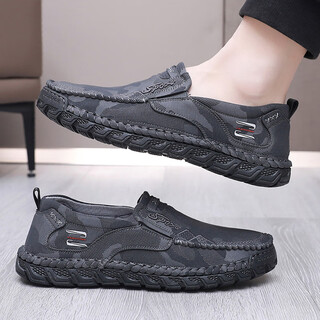 Gan style old beijing cloth shoes spring and autumn men's single shoes wide toe soft sole middle-aged and elderly casual shoes for men gray 42