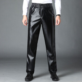 Donkey fox leather pants men's velvet thickened middle-aged and elderly men's leather pants work pants waterproof high-waisted loose autumn and winter pu leather black medium size for both men and women 140-160 jin jin equals 0.5 kg