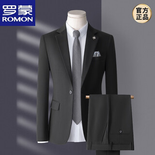 Romon high-end suit men's three-piece korean style slim business casual suit groom's wedding dress black top + pants shirt tie m