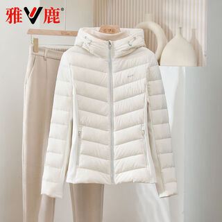 Yalu light thin down jacket women's 2026 autumn and winter new style sports leisure versatile slim outdoor hooded yoga wear jacket off-white m recommendation 90-110jin jin equals 0.5 kg