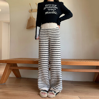 Miduli maternity pants autumn and winter maternity wear winter comfortable maternity pajamas warm velvet pants black and white strips one size (recommended 90-160 jin jin is equal to about 0.5 kg)