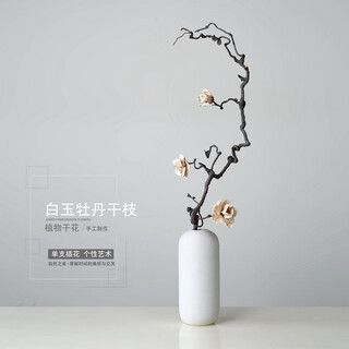 Aesthetic hacker real dried flowers dried flower decoration ornaments living room furnishings floor-standing dried flowers literary dried branches decoration chinese flower arrangement white jade peony dried branches single branch