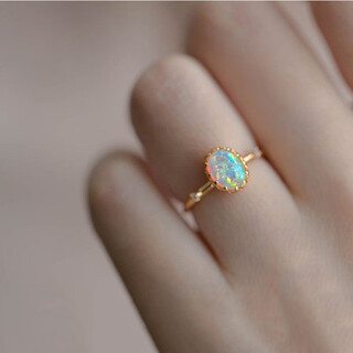 Dl 1998 opal ring stone retro palace style s925 silver female noble and elegant temperament niche ins