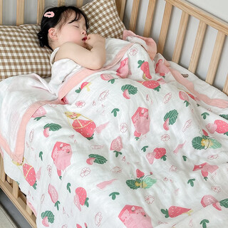 Liangliang bamboo cotton gauze baby blanket children's summer cool quilt pure cotton kindergarten summer thin quilt baby strawberry manor - four layers of bamboo cotton gauze (150*200