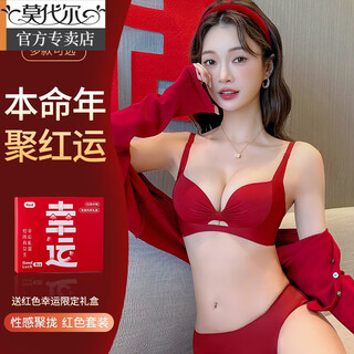 Modal red zodiac year underwear set for women 2026 year of the horse gift box wedding bride sexy small breast push up bra red underwear set 001+gift box l 36/80ab recommended 110-125jin jin equals 0.5kg