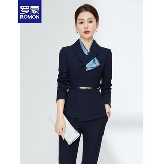Romon work clothes, professional suits for women, spring and autumn formal wear, hotel manager front desk jewelry store work clothes, professional suits for women, long-sleeved suit + pants (navy blue) l