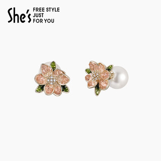 She s qianzi's love look, romantic flowers, shiny craft pearl earrings, 925 silver needle earrings, birthday gift for women, light pink a0