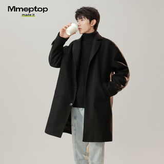 Mmoptop casual japanese windbreaker jacket fashionable and high-end men and women autumn and winter loose woolen coat n1106 black 3xl