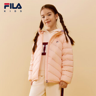 FILA斐乐儿童保暖上衣连帽外套2024秋冬男女大小童多彩羽绒服 蜜水粉-LP 160