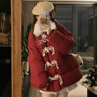 Yadaisiwei new year red down jacket women's winter 2025 new thick sweet small loose cotton jacket jacket new year red m