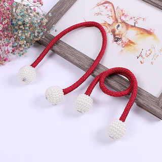 Curtain straps, one pair, ropes, curtain buckles, buckle straps, bed curtain storage ropes, magnetic pearls, no need to punch holes, curtain straps - maroon, 1 pair, 2 pieces, no specifications