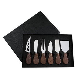 Brangdy kitchenware barbecue knife and fork plate cheese knife cheese knife combination small fork western picnic portable tableware fruit fork set walnut steel color 6-piece set