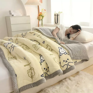 Yusenyi blanket thickened milk velvet blanket nap blanket universal for all seasons plus velvet coral velvet cover blanket winter blanket beibei velvet rabbit bear gray maternal and infant grade upgraded antibacterial 180x200cm single extra large blanket soft skin friendly constant temperature warmth