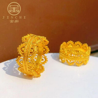 Jin chi 5g crown gold ring 999 pure gold palace style fixed mouth filigree ring princess lace hollow ring index finger ring no. 15 gold approximately 4.9g-5g