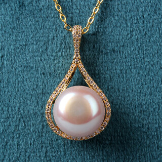 Minol freshwater pearl necklace pink purple near round pearl necklace pendant slightly flawed 035