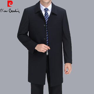 Pierre cardin windbreaker men's mid-length spring and autumn middle-aged and elderly men's dad suit. collar plus size top jacket lapel black 195 4xl size