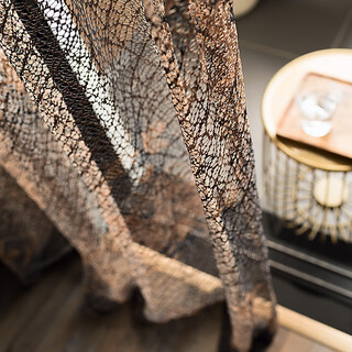 Wen yijia simple modern light luxury high-end hollow light-transparent opaque living room balcony coffee gold gauze curtain blackout window coffee gold autumn leaves hollow window screen 8 meters double open hook type set / applicable track