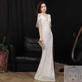 Wei ai little squirrel (weiaidexiaosongshu) evening dress skirt for women 2023 new banquet temperament fishtail host celebrity light luxury niche high-end white l