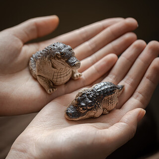 Cute little crocodile tea pet ornaments for crafting, exquisite tea toys, creative tea table decorations, fish tank landscaping <lying style + sitting style>little crocodile tea pet/cyy
