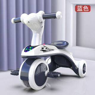 儿童三轮车宝宝骑行车1-4岁可坐防侧翻轻便脚蹬车玩具推车滑行车 湛蓝色+双层加厚车身+灯光音乐