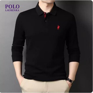 Lauren lapaul high-end brand long-sleeved polo shirt men's spring and autumn new embroidered cotton casual large size bottoming top t-shirt black xl (recommended 140-160jin jin equals 0.5 kg)