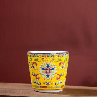 Lichen enamel ceramic white wine cup tea cup jingdezhen chinese-style entangled palace style tableware yellow imperial yellow 170 ml