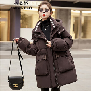 Bailanjiao down jacket women's mid-length 2025 winter women's new style small high-end loose thickened white duck down jacket brown m (recommended 100-135 jin jin equals 0.5 kg)