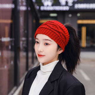 Nian meifang covers gray hair, fashionable hat, woolen knitted hair, wide-brimmed headscarf, ear protection headgear, warm female confinement forehead protector, maroon